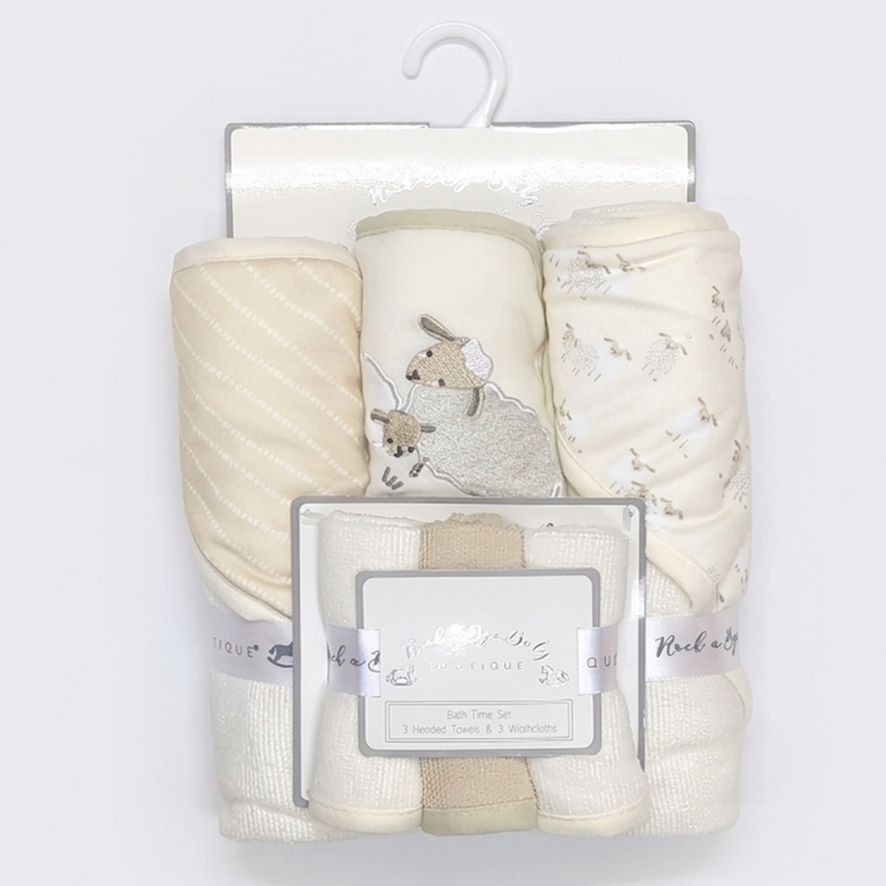 G12282: Baby Unisex Sheep 6 Piece Hooded Towels & Washcloths Bath Time Set G12282: Baby Unisex Sheep 6 Piece Hooded Towels & Washcloths Bath Time Set