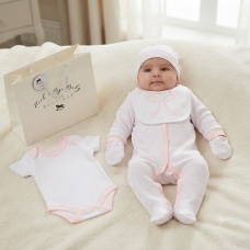 G12403NB: Baby Girls Ribbon 6 Piece Mesh Bag Gift Set (NB-6 Months)