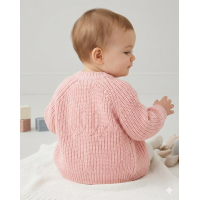 G12762NB: Baby Pink Cotton Knit Cardigan With Embroidery Detail- Hello (0-12 Months)