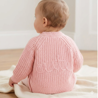 G14245NB: Baby Pink Cotton Knit Cardigan With Embroidery Detail- Cute (0-12 Months)