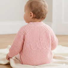 G14245NB: Baby Pink Cotton Knit Cardigan With Embroidery Detail- Cute (0-12 Months)