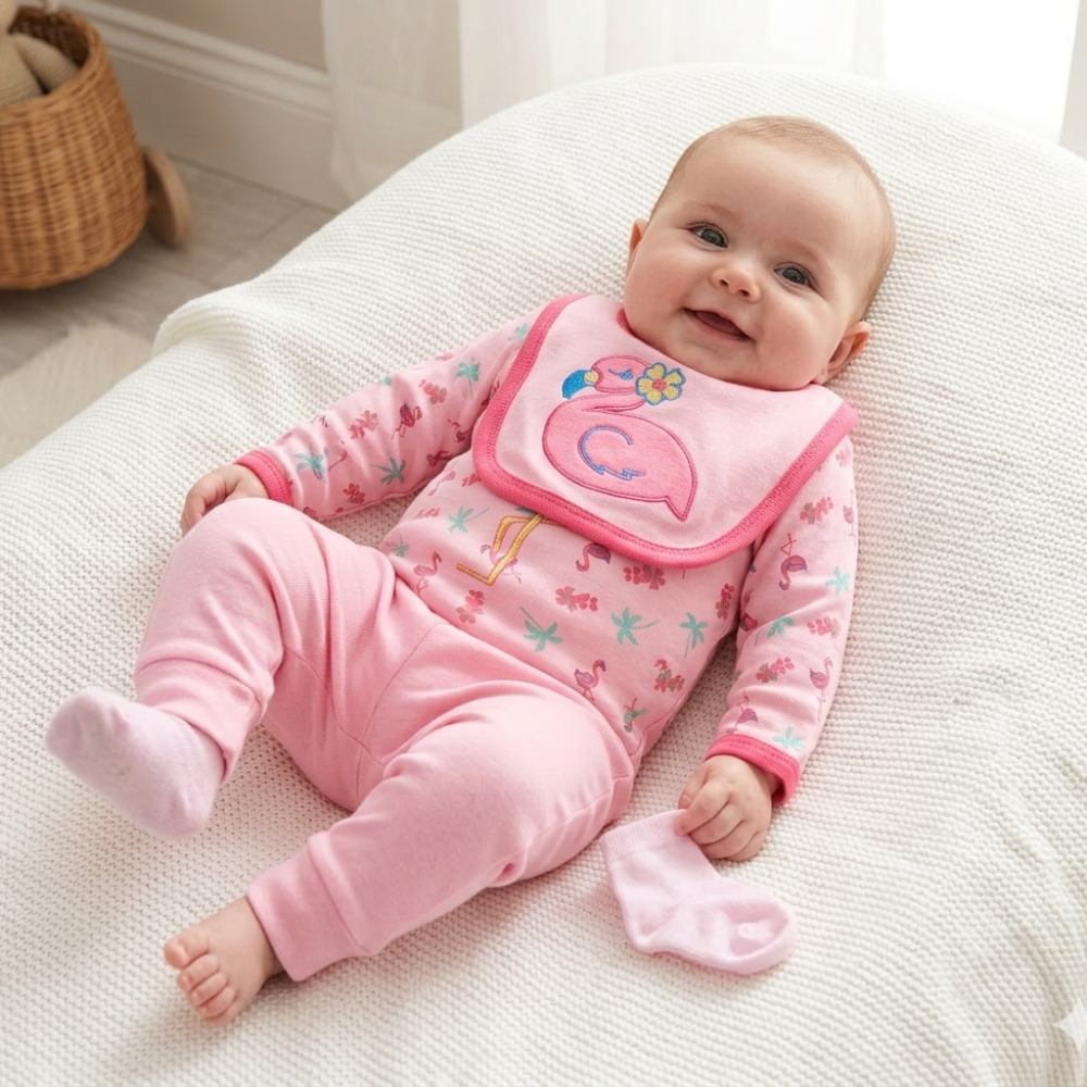 G2350: Baby Girls Flamingo 4 Piece Outfit (3-12 Months) G2350: Baby Girls Flamingo 4 Piece Outfit (3-12 Months)
