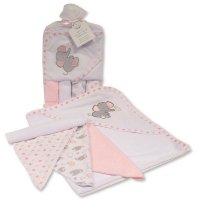 GP-25-1058P: Baby Hooded Towel & 4 Wash Cloths Set - Pink
