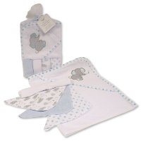 GP-25-1058S: Baby Hooded Towel & 4 Wash Cloths Set-  Sky