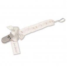 GP-25-1124G: Baby Dummy Clip With Lace Band & Bow- Grey (0+ Months)
