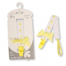 GP-25-1124L: Baby Dummy Clip With Lace Band & Bow-Lemon (0+ Months)