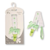 GP-25-1124SG: Baby Dummy Clip With Lace Band & Bow-Sage (0+ Months)