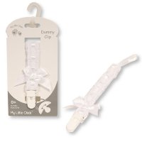 GP-25-1124W: Baby Dummy Clip With Lace Band & Bow-White (0+ Months)