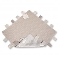 GP-25-1173G: Knitted Baby Comforter with Tags and Satin Reverse- Grey