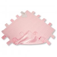 GP-25-1173P: Knitted Baby Comforter with Tags and Satin Reverse- Pink