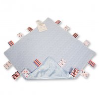 GP-25-1173S: Knitted Baby Comforter with Tags and Satin Reverse- Sky