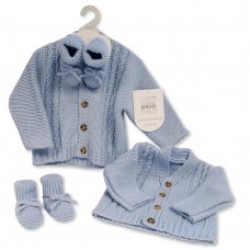 GP-25-1221S: BABY KNITTED CHUNKY CARDIGAN & Booties SET- Sky (0-12 Months)