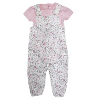 GX424: Baby Girls Floral Dungaree & Bodysuit  Outfit (6-9 Months)