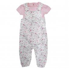 GX424: Baby Girls Floral Dungaree & Bodysuit  Outfit (6-9 Months)
