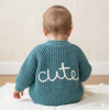 G12765NB: Baby Sage Cotton Knit Cardigan With Embroidery Detail- Cute (0-12 Months)