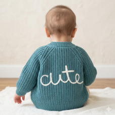G12765NB: Baby Sage Cotton Knit Cardigan With Embroidery Detail- Cute (0-12 Months)