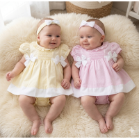 H12802NB: Baby Girls Dress, Pant & Headband Set (0-9 Months)