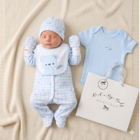 H12814NB: Baby Boys Bear 6 Piece Mesh Bag Gift Set (NB-6 Months)