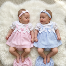 H12815NB: Baby Girls Dress, Pant & Headband Set (0-9 Months)