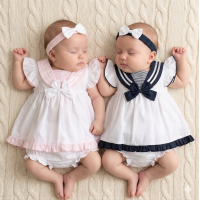 H12816NB: Baby Girls Dress, Pant & Headband Set (0-9 Months)