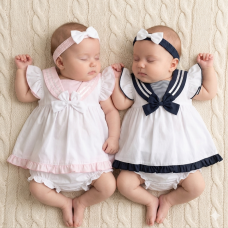 H12816NB: Baby Girls Dress, Pant & Headband Set (0-9 Months)