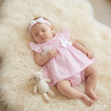 H12817NB: Baby Girls Dress, Pant & Headband Set (0-9 Months)