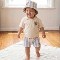 H12875INF: Baby Boys Polo Top, Shorts & Bucket Hat Outfit (9-24 Months)