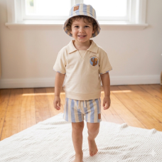 H12875TOD: Boys Polo Top, Shorts & Bucket Hat Outfit (2-4 Years)
