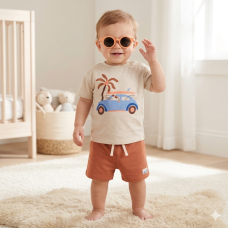 H12881INF: Baby Boys Graphic T-Shirt, Shorts & Sunglasses Outfit (9-24 Months)