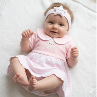 H13163NB: Baby Girls Dress With Crochet Applique & Headband Outfit (0-9 Months)