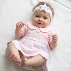 H13163NB: Baby Girls Dress With Crochet Applique & Headband Outfit (0-9 Months)