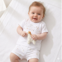 H13274NB: Baby Unisex Giraffe T-Shirt, Shorts & Plush Toy Set - Born In 2026 (0-9 Months)