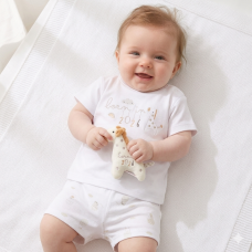 H13274NB: Baby Unisex Giraffe T-Shirt, Shorts & Plush Toy Set - Born In 2026 (0-9 Months)