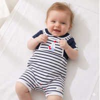 H13446NB: Baby Boys Sailor Dungaree With Crochet Applique & T-Shirt Set (0-9 Months)
