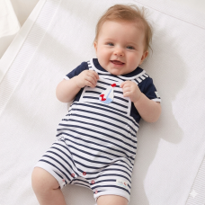 H13446NB: Baby Boys Sailor Dungaree With Crochet Applique & T-Shirt Set (0-9 Months)