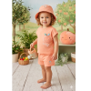 H13637INF: Baby Girls 3D Peach Applique T-Shirt, Shorts & Bucket Hat Outfit (9-24 Months)