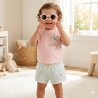 H13638INF: Baby Girls Flower Applique T-Shirt, Shorts & Sunglasses Outfit (9-24 Months)