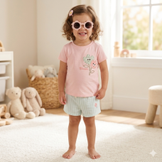 H13638TOD: Girls Flower Applique T-Shirt, Shorts & Sunglasses Outfit (2-4 Years)