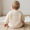 H13661NB: Baby Cream Cotton Knit Cardigan With Embroidery Detail- Born In 2026 (0-12 Months)