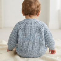 H13662NB: Baby Blue Cotton Knit Cardigan With Embroidery Detail- Brother (0-12 Months)