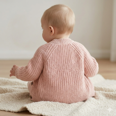 H13663NB: Baby Pink Cotton Knit Cardigan With Embroidery Detail- Sister (0-12 Months)