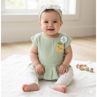 H13891INF: Baby Girls Lemon Crochet Applique Top, Leggings & Headband Outfit (9-18 Months)