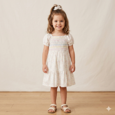 H14290TOD: Girls Smocked Dress & Scrunchie Set (2-4 Years)