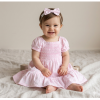 H14291INF: Baby Girls Smocked Dress & Headband Set (12-24 Months)