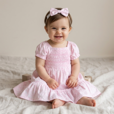 H14291INF: Baby Girls Smocked Dress & Headband Set (12-24 Months)