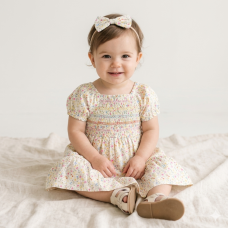 H14292INF: Baby Girls Smocked Dress & Headband Set (12-24 Months)