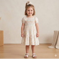 H14292TOD: Girls Smocked Dress & Scrunchie Set (2-4 Years)