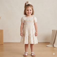 H14292TOD: Girls Smocked Dress & Scrunchie Set (2-4 Years)