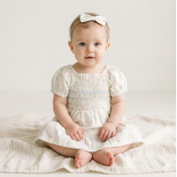H14294INF: Baby Girls Smocked Dress & Headband Set (12-24 Months)