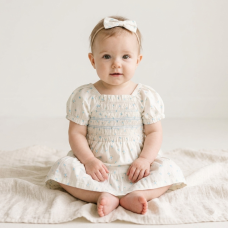 H14294INF: Baby Girls Smocked Dress & Headband Set (12-24 Months)